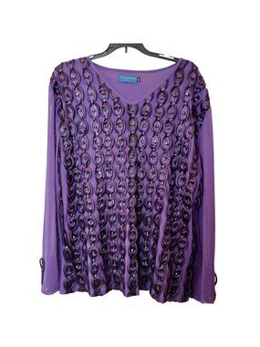 Purple Come N See XXL Sheer Lined Long Sleeve Top w/ Rhinestone Beads VTG #D-30